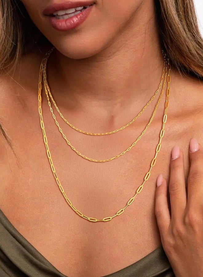 PROSILVER Dainty Gold Paper Clip Necklaces for Women Adjustable Chain Necklace - Image 3